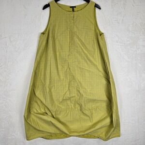 Oska Women Chartreuse Yellow Cotton Grid Sleeveless Lantern Midi Dress Size 3